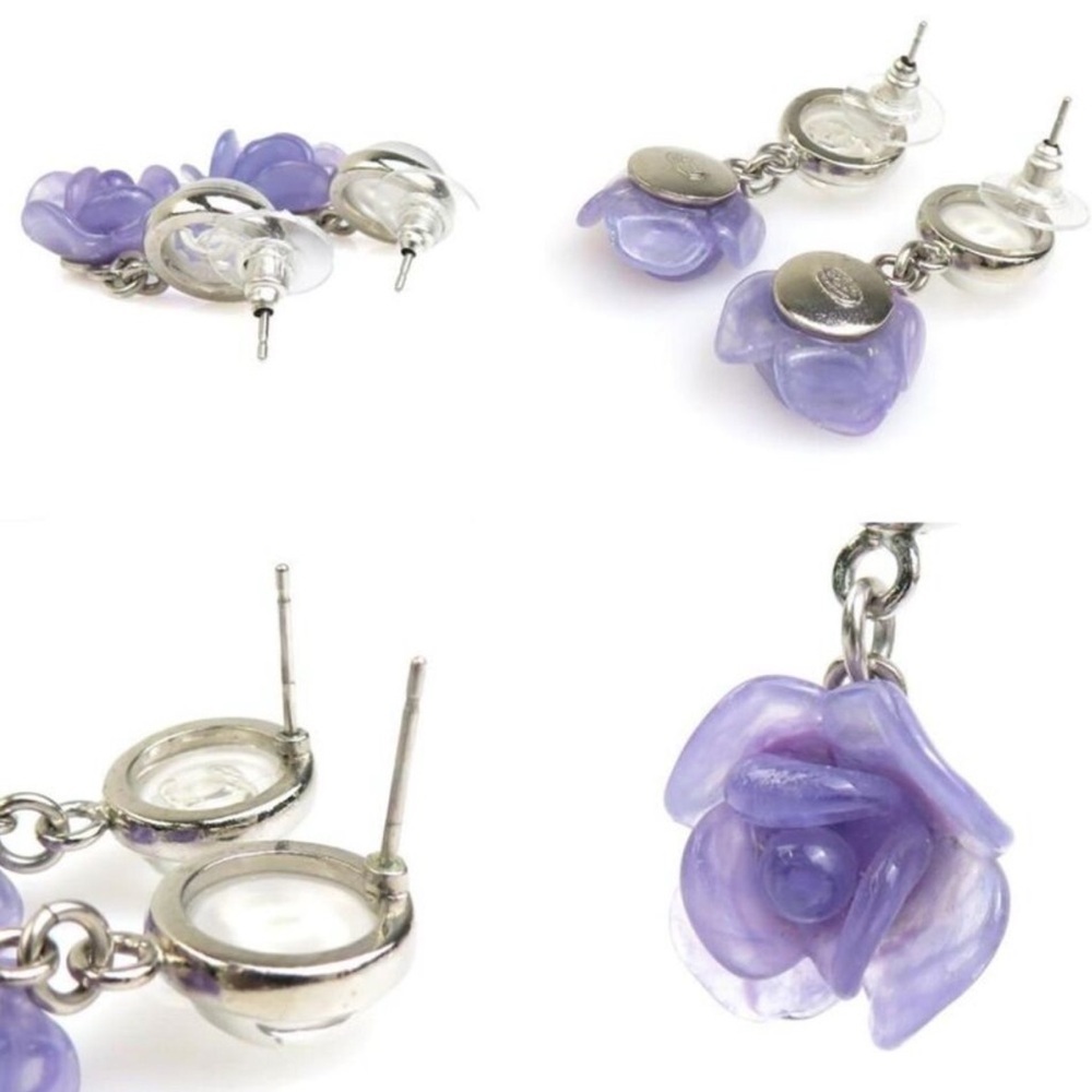 Chanel Purple Camellia Flower Silver Studded Earring Set with Box - Picture 15 of 15